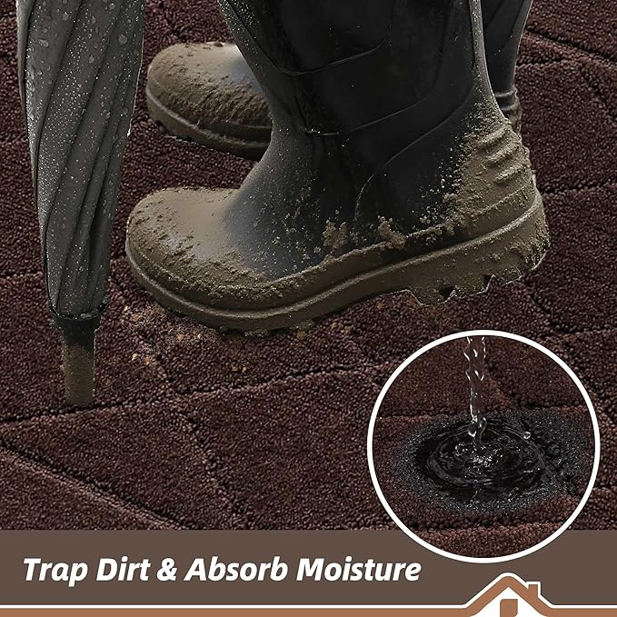 BEQHAUSE Dirt Trapper Door Mat 36" x 60", Doormat Non-Slip Entryway Rugs Washable, Dog Door Mat Stain Resistant and Absorbent Welcome Floor Mat for Front Back Door, Mud Wet Shoes & Paws, Brown