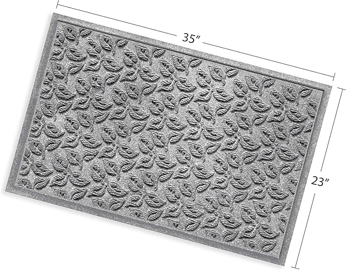 WaterHog Water Trapping Door Mat - Slip-Resistant Indoor/Outdoor Entrance Rug for Front Door, Entryways, Patios, Porch, Mudrooms, Hallway, Made in USA, Dogwood Leaf Collection, Medium Grey, 2' x 3'