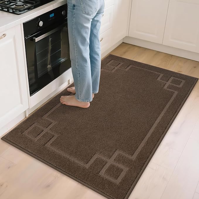 BEQHAUSE Kitchen Rugs Non-Slip Washable, Machine Washable Kitchen Mats Absorbent Soft Kitchen Runner Rugs for Floor,Sink,Hallway,Laundry,32"x48", Brown