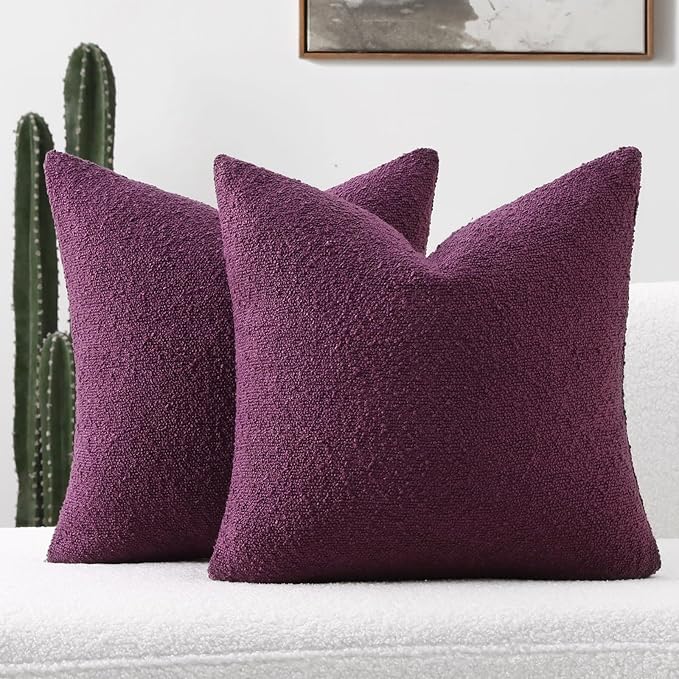FUTEI Pack of 2 Purple Decorative Throw Pillow Covers 16x16 Inch Soft Cozy Solid Boucle Textured Cushion Case,Modern Home Decor for Couch Bed Living Room