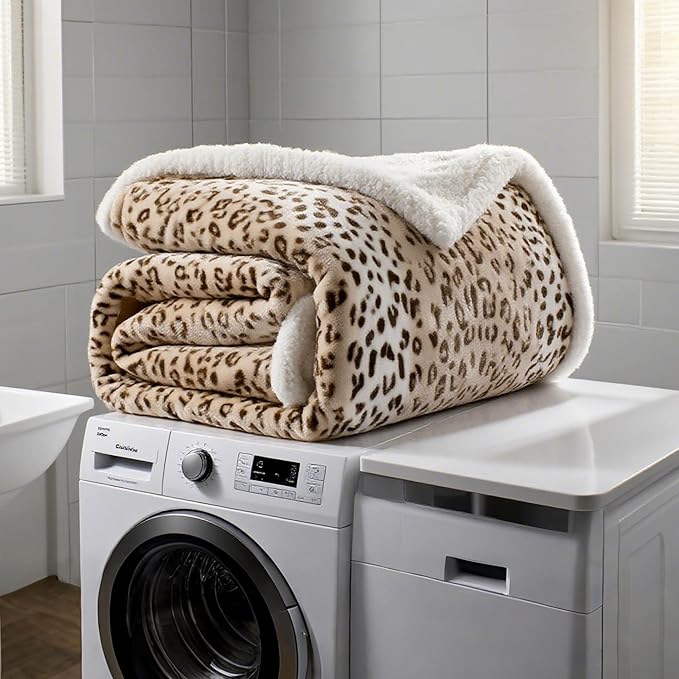 Electric Heated Blanket Twin Size 62"x84" - Microplush & Sherpa Fabric Dual-Sided, 9 Heat Settings & 10 Hours Auto Off, Cozy Warming Throw for Office or Bed, Machine Washable, Beige Leopard Print