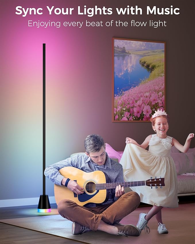 2 Pcs RGB Corner Floor Lamp, 60 Inch 344 LEDs Bright Standing Lamps for Bedroom with APP and Remote, Modern Floor Lamp with Music Sync and 16 Million Colors Changing Ambient Lighting