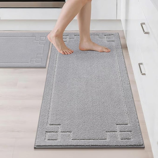 BEQHAUSE Kitchen Rugs Non-Slip Washable [2 PCS], Machine Washable Kitchen Mats Absorbent Soft Kitchen Runner Rugs for Floor,Sink,Hallway,Laundry,20”x32”+20”x48”, Grey
