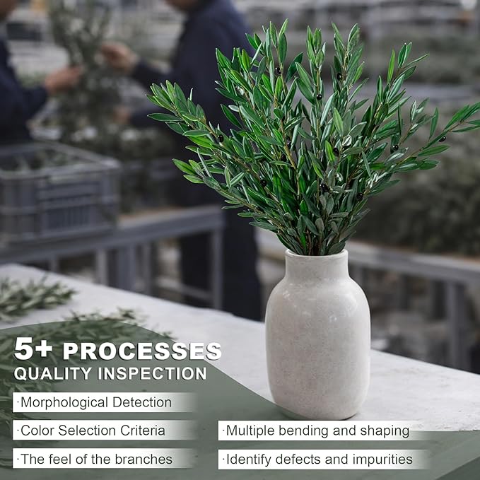 8PCS Premium Artificial Olive Branches for Vases - Realistic PU & Silk Faux Greenery Stems, 3 Sizes, Bendable Wire Stems, Low Maintenance Home/Office/Holiday Decor(No Vase