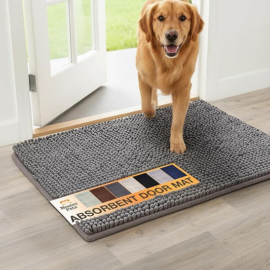 Neater Pets Chenille Dog Door Mat 36” x 24” – Super Absorbent & Quick-Dry Muddy Paws Doormat for Trapping Dirt, Water, Mud - Non-Slip & Machine Washable Pet Rugs for Entryway, Indoor Mud Mats Charcoal