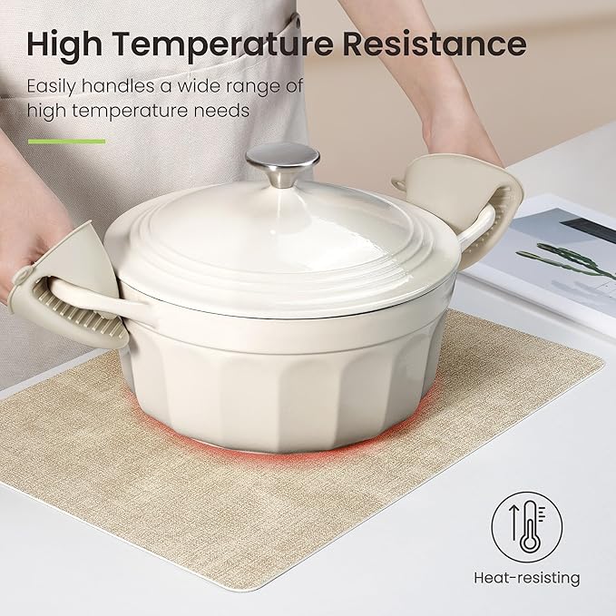 Placemats Set of 4, Faux Leather Heat Resistant Wipeable Placemats, Dual Sided Waterproof Washable Table Mats with Coaster, Suitable for Kitchen, Dining, Table Decor (4, Beige Dark Coffee)