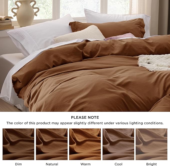 Bedsure Brown Duvet Cover Twin/Twin XL Size - 2 Pieces Prewashed Cotton-Like Extra Soft Bedding Set, Includes 1 Twin Duvet Cover 68x90 Inches with Zipper Closure & 1 Pillow Sham, No Comforter