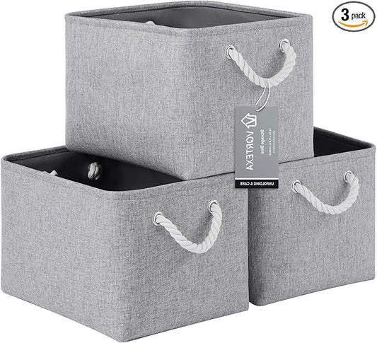 Large Storage Baskets- 15x11x10 inch Storage Bins for Shelves and Closet Organizing, Foldable Fabric Bin for Home Organization Clothes and Laundry (3-Pack, Gray)