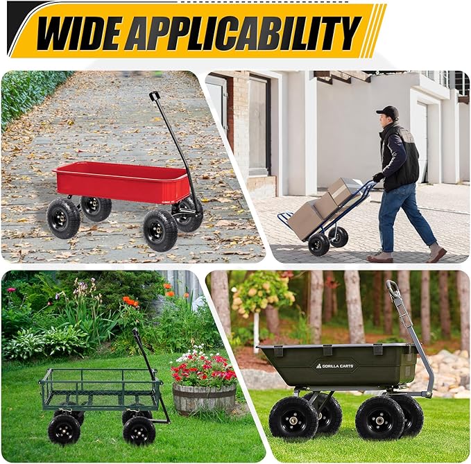 MZREXN 2-Pack 10" Flat Free Solid Tires 4.10/3.50-4 Tire and Wheel, with 5/8" Axle Bore Hole, 2"-2.2" Offset Hub, for Hand Truck, Garden Cart,Trolleys, Yard Trailers, Utility Cart, Black