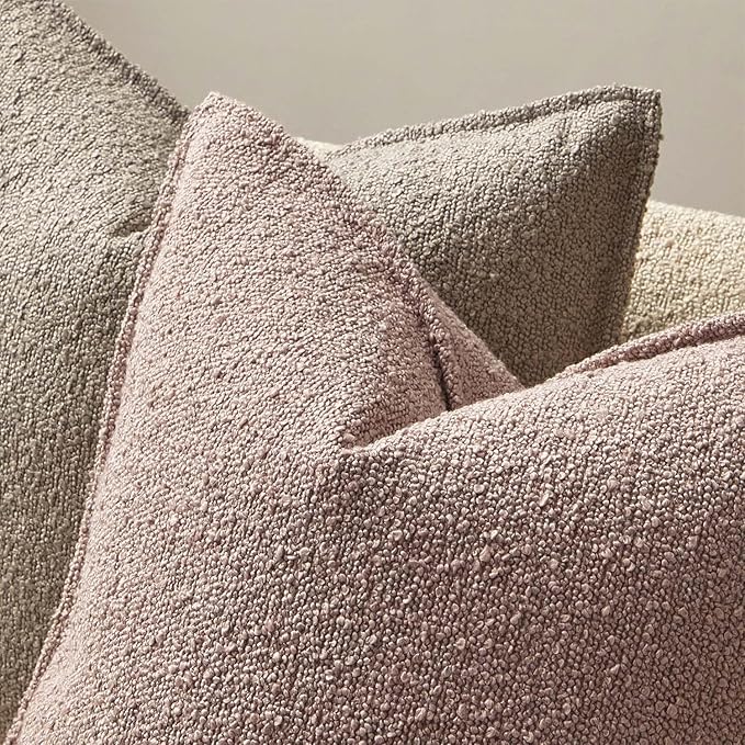 JUSPURBET Pink Decorative Pillow Covers 20x20 Set of 2 Throw Pillow Covers for Couch Sofa Bed Cozy Boucle Textured Cushion Covers Cases with Hidden Zipper for Living Room Home Decor