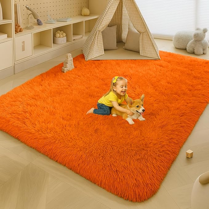 Mtandyx 8x10 Area Rugs Living Room, Large Plush Fluffy Bedroom Carpet, Non-Slip Upgraded Indoor Thick Soft Rug, Modern Plush Carpet Suitable for Kids Home Decor Aesthetics Dorm, Orange.