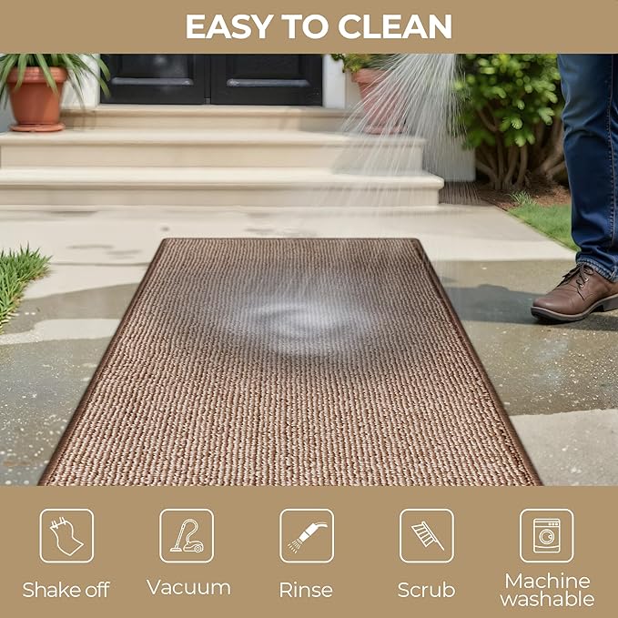 GRANNY SAYS Front Door Mat Outside Entrance, Door Mats for Entryway, Welcome Matt Non-Slip, Large Front Porch Mat Low Profile Resist Dirt, 36" x 60", Brown Beige