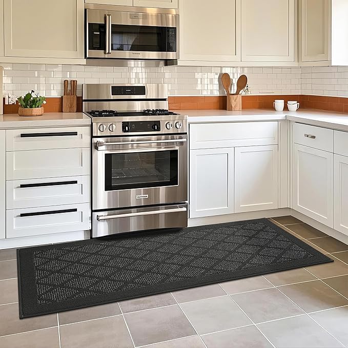 COSY HOMEER Kitchen Rug Non Slip Washable, 24"x60" Absorbent Kitchen Mats for Floor, Runner Rugs for Kitchen Floor, 100% Polypropylene Kitchen Sink Rug (Dark Grey)