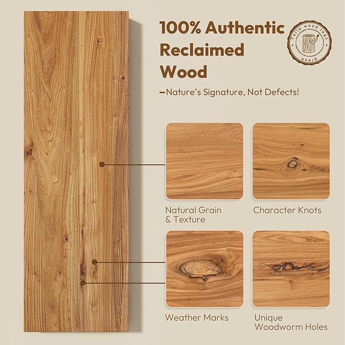 Vivelove Elm Wood Floating Shelves, Wooden Shelves for Wall with Invisible Bracket for Living Room Bedroom Bathroom Office Book, Rustic Farmhouse Decor Storage & Display, 48 Inch Set of 1- Natural