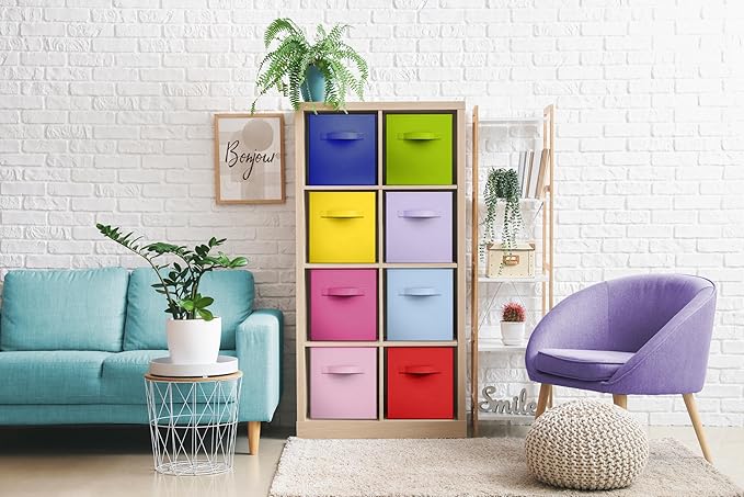 Sorbus Fabric Storage Cubes - 8 Foldable Storage Bins for Organizing Pantry, Cubbies, Toy Box - Clothes Storage & Closet Organizer - 11 Inch Collapsible Cube Baskets for Shelves with Handle