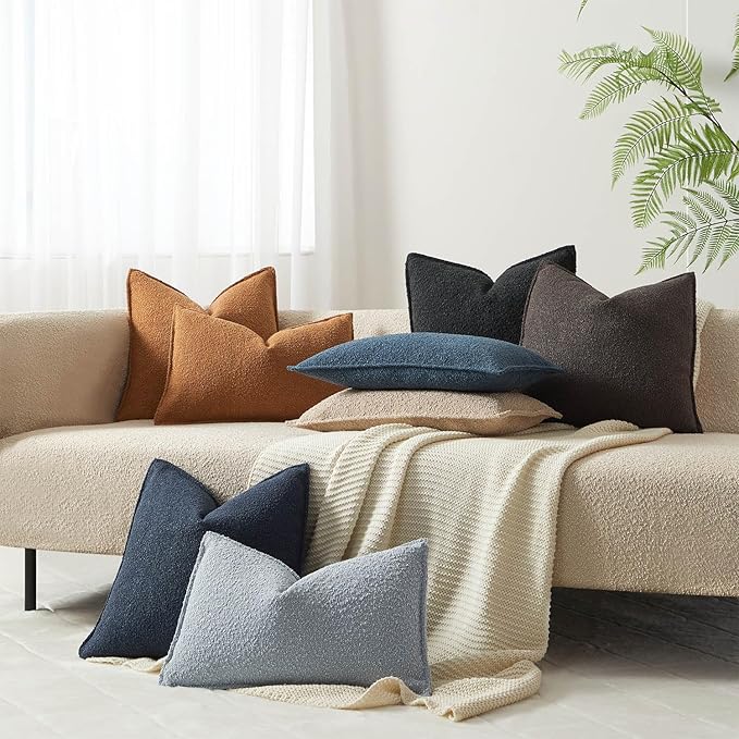 JUSPURBET Black Decorative Pillow Covers 18x18 Set of 2 Throw Pillow Covers for Couch Sofa Bed Cozy Boucle Textured Cushion Covers Cases with Hidden Zipper for Living Room Home Decor