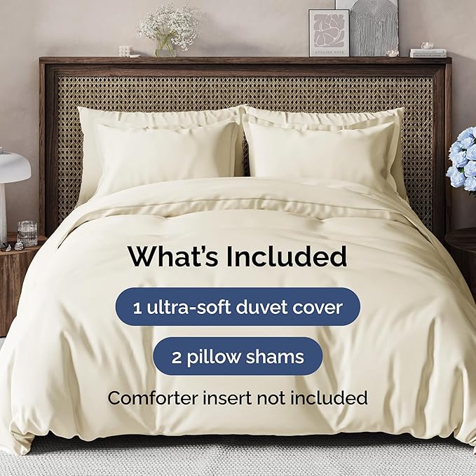 CGK Unlimited Duvet Cover Cal King Size Set - Extra Soft Cal King Size Duvet Cover 104 x 98 with 2 Pillow Shams - Hotel Quality w/Zipper Closures & Ties - Bedding and Bed Linens Set (Off White)