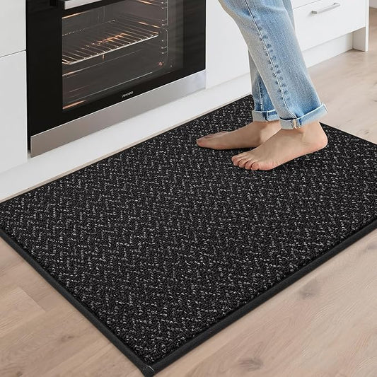 COSY HOMEER Kitchen Rugs 20"x32" Non-Slip Kitchen Mats for Floor Absorbent Stain Resistant Kitchen Floor Mat Machine Washable Rugs for Kitchen,Hallway,Sink,Black
