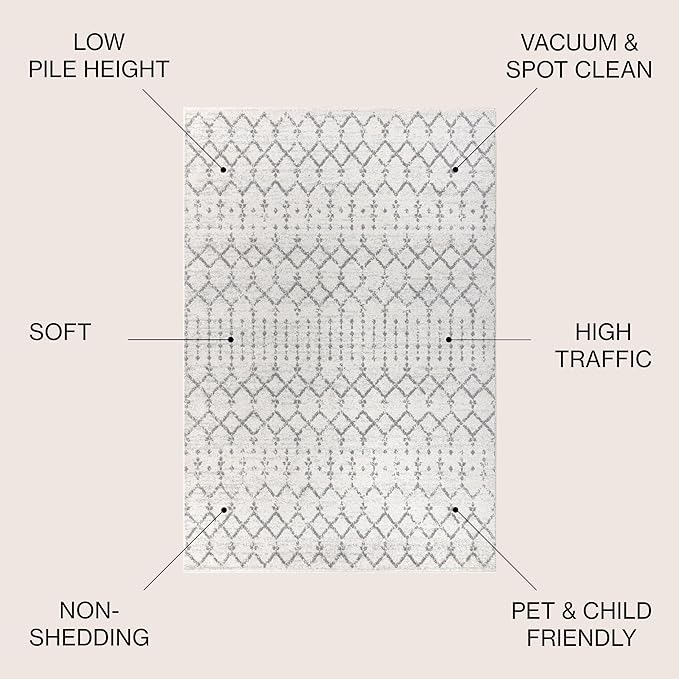 JONATHAN Y Boho Vintage Diamond Cream/Gray Indoor Area Rug 3X5 ft, Moroccan Hype for Living Room, Bedroom, Kitchen, Office, Easy-Cleaning, High Traffic, Pet-Friendly, Non-Shedding (MOH101B-3)
