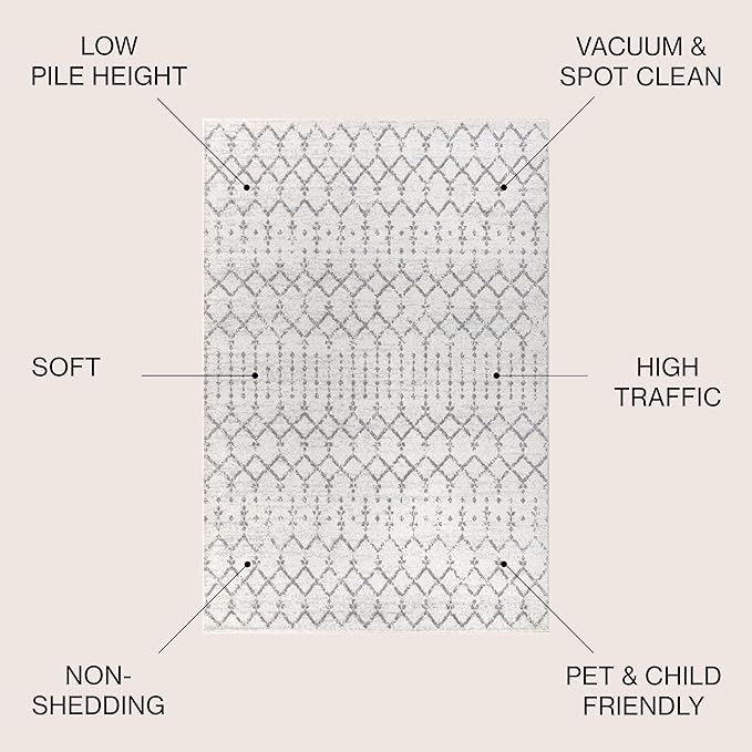 JONATHAN Y Boho Vintage Diamond Cream/Gray Square Area Rug 5X5 ft, Moroccan Hype for Living Room, Bedroom, Kitchen, Office, Easy-Cleaning, High Traffic, Pet-Friendly, Non-Shedding (MOH101B-5SQ)