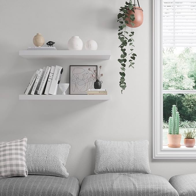 Floating Shelf, Set of 1 Wall Shelf, 30 in W x 12.75 in D x 2 in H Wooden Floating Wall Shelf with Invisible Brackets for Living Room/Bedroom/Bathroom/Kitchen Storage and Decor, White