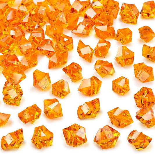 DomeStar Orange Fake Ice Rocks, 150PCS Acrylic Gems Crystals Plastic Diamonds Fake Ice Cubes Centerpiece for Vase Fillers DIY Craft Wedding Party Table Scatter Burnt Orange Decorations