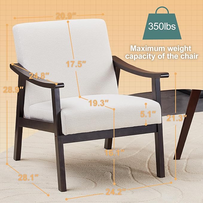 Hjaustevy Corduroy Accent Chair, Mid Century Modern Armchair, Living Room Chairs with High Back Upholstered, Lounge Chair with Solid Wood Frame & Soft Cushion for Bedroom, Reading Room, Beige