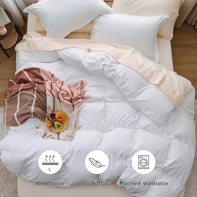 Bedsure White Duvet Cover Queen Size - 3 Pieces Prewashed Cotton-Like Extra Soft Bedding Set, Includes 1 Duvet Cover 90x90 Inches with Zipper Closure & 2 Pillow Shams, Comforter Not Included