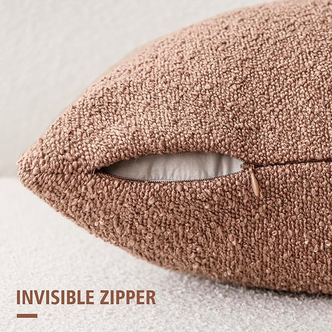 Foindtower Decorative Textured Boucle Throw Pillow Covers Accent Solid Pillow Cases Neutral Soft Cozy Couch Cushion Case for Chair Sofa Bedroom Living Room Home Decor 18x18 Inch,1PC,Dusty Orange Hazel