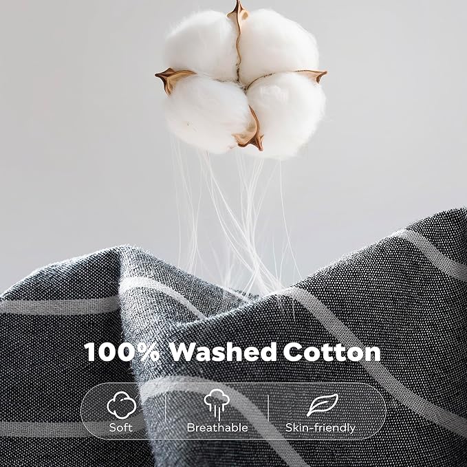 JELLYMONI Cotton Duvet Cover Cal King Size - Gray Pinstriped Comforter Cover with Button 100% Washed Cotton 3PCS Breathable Soft Bedding Set Duvet Cover 104×98in & 2 Pillowcases (NO Comforter)