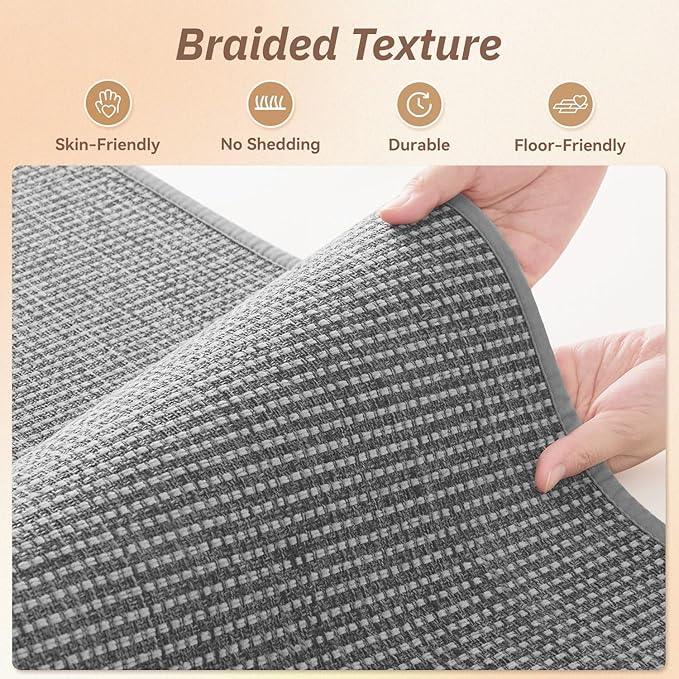 PADOOR Kitchen Rug Sets Non Slip, Washable Kitchen-Mats for Floor Absorbent Runner Rug for Kitchen, Kitchen Floor Mat for Hallway Laundry 17"x30"+17"x47" Grey
