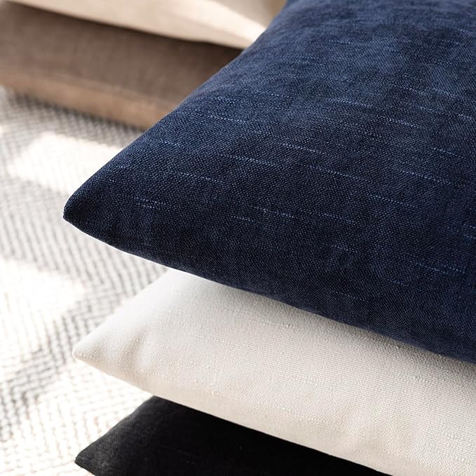 Foindtower Pack of 2 Soft Textured Throw Decorative Pillow Covers Lumbar Accent Solid Cushion Cover Cozy Farmhouse Pillow Case with Zipper for Couch Sofa Bedroom Living Room 12x20 Inch, Navy