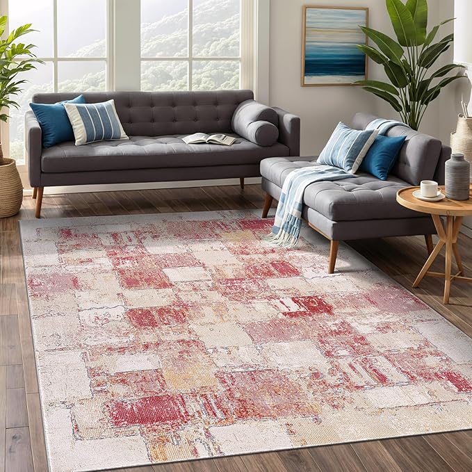 Beverly Rug Living Room Rug 4x6 Modern Luxury Ultra Soft Vintage Indoor Area Rugs for Kitchen Dining Room Stain Resistant Non Shedding Indoor Carpet Alfombras para Salas Modernas (4 x 6 Pink)