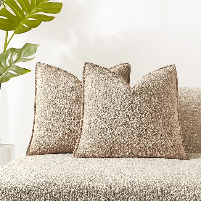 JUSPURBET 22x22 Pillow Covers Set of 2 Decorative Throw Pillow Covers Case for Couch Sofa Bed Soft Boucle Textured Cushion Covers with Hidden Zipper for Home Decor Living Room,Oatmeal