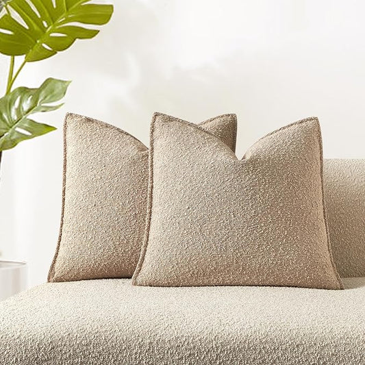 JUSPURBET 24x24 Pillow Covers Set of 2 Decorative Throw Pillow Covers Case for Couch Sofa Bed Soft Boucle Textured Cushion Covers with Hidden Zipper for Home Decor Living Room,Oatmeal