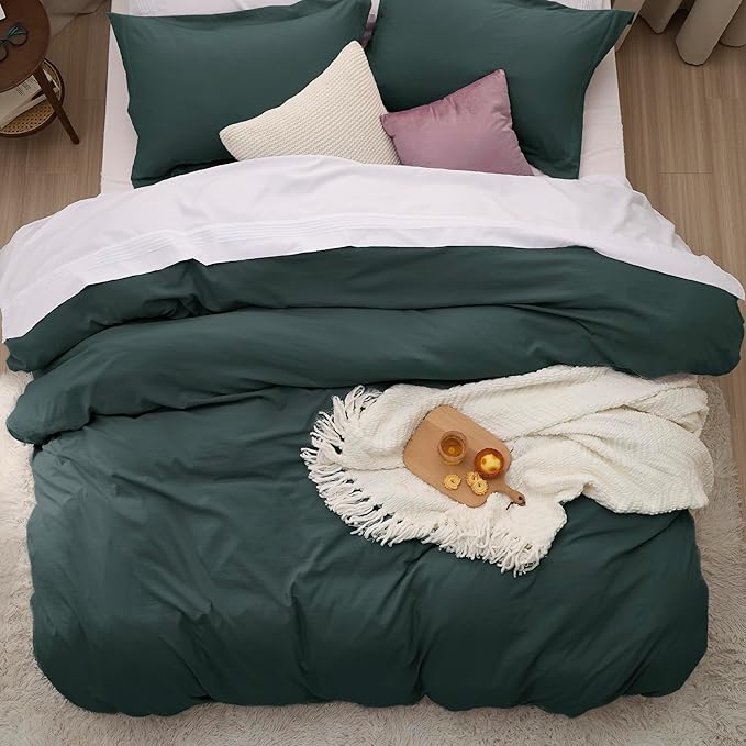 Bedsure Forest Green Duvet Cover Twin/Twin XL Size - 2 Pieces Prewashed Cotton-Like Extra Soft Bedding Set, Includes 1 Twin Duvet Cover 68x90 Inches with Zipper Closure & 1 Pillow Sham, No Comforter