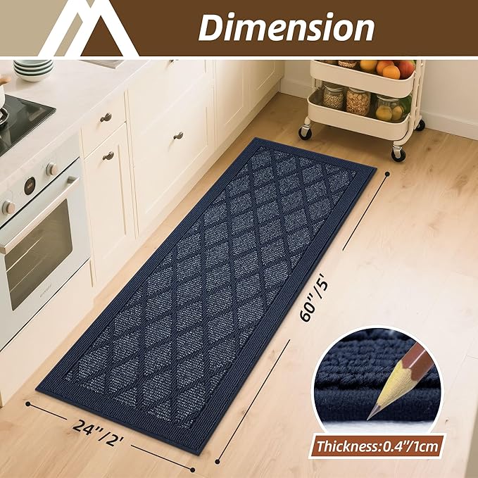 COSY HOMEER Kitchen Rug Non Slip Washable, 24"x60" Absorbent Kitchen Mats for Floor, Runner Rugs for Kitchen Floor, 100% Polypropylene Kitchen Sink Rug (Blue)
