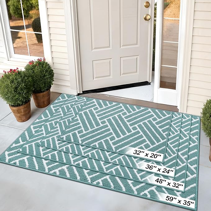 OLANLY Indoor Door Mat, 48x32 Inch, Dirt Resistant and Absorbent, Non-Slip Rubber Backing Floor Mats, Easy Clean Low-Profile Doormat for Entryway, Front Door, and Inside Entrance, Sage Green