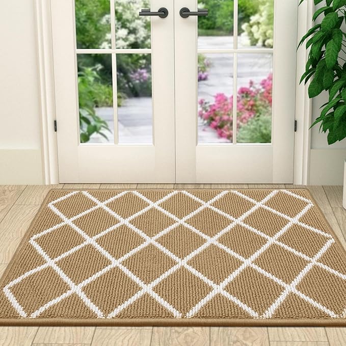 Finchitty Indoor Door Mat, Dirt Resistant and Absorbent, Low-Profile, Non-Slip, Washable Inside Floor Mats for Front Door, Back, and Entrance, 48" x 32", Beige