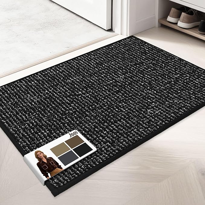 JSEI Dirt Trapper Door Mat 20"x32" Non-Slip Washable Entrance Mat, Dog Doormats, Absorbent & Fade-Resistant Floor Mats, Low Profile Welcome Mats for Entryway, Front Door, and Inside Entrance, Black