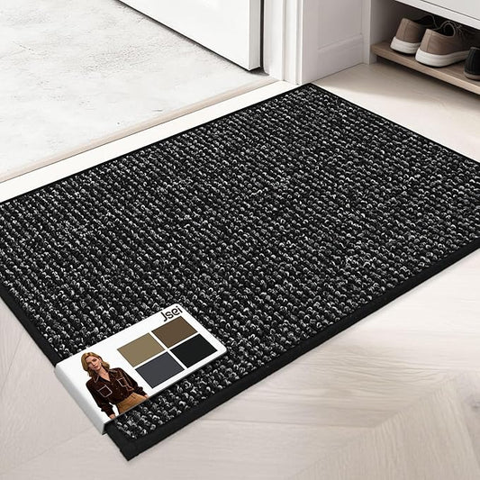 JSEI Dirt Trapper Door Mat 20"x32" Non-Slip Washable Entrance Mat, Dog Doormats, Absorbent & Fade-Resistant Floor Mats, Low Profile Welcome Mats for Entryway, Front Door, and Inside Entrance, Black