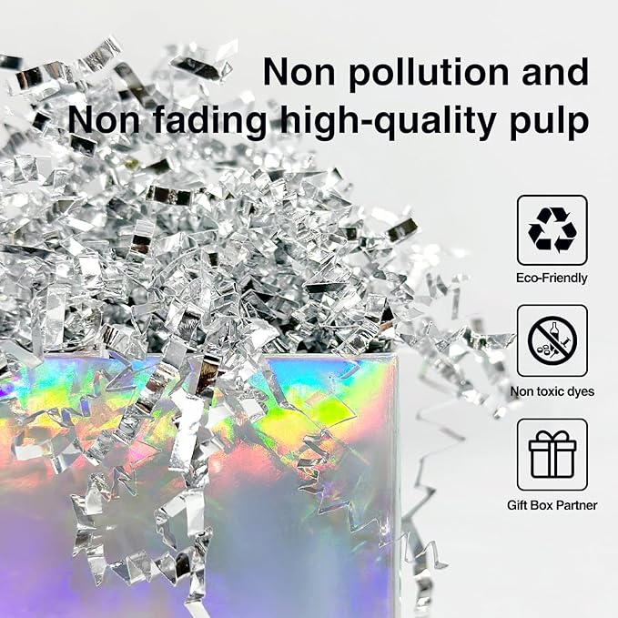2LB Crinkle Cut Paper Shred Filler for Gift Box Bag and Basket On Holidays(Silvery)