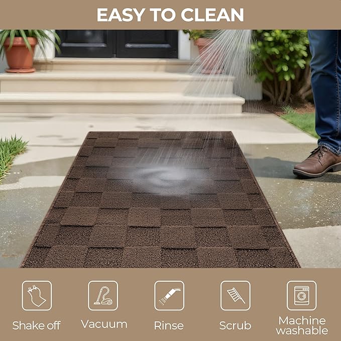 GRANNY SAYS Front Door Mat Outside Entrance, Indoor Door Mats for Entryway, Welcome Matt Indoor Non-Slip, Entry Rug Front Porch Rug Low Profile Resist Dirt, 36"x24", Dark Brown Check