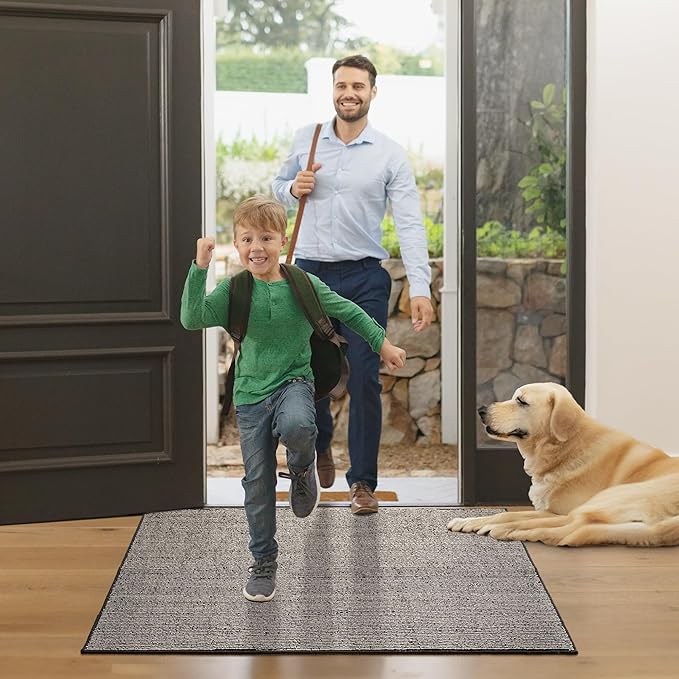 GRANNY SAYS Front Door Mat Outside Entrance, Door Mats for Entryway, Welcome Matt Non-Slip, Large Front Porch Mat Low Profile Resist Dirt, 48"x32", Black Beige