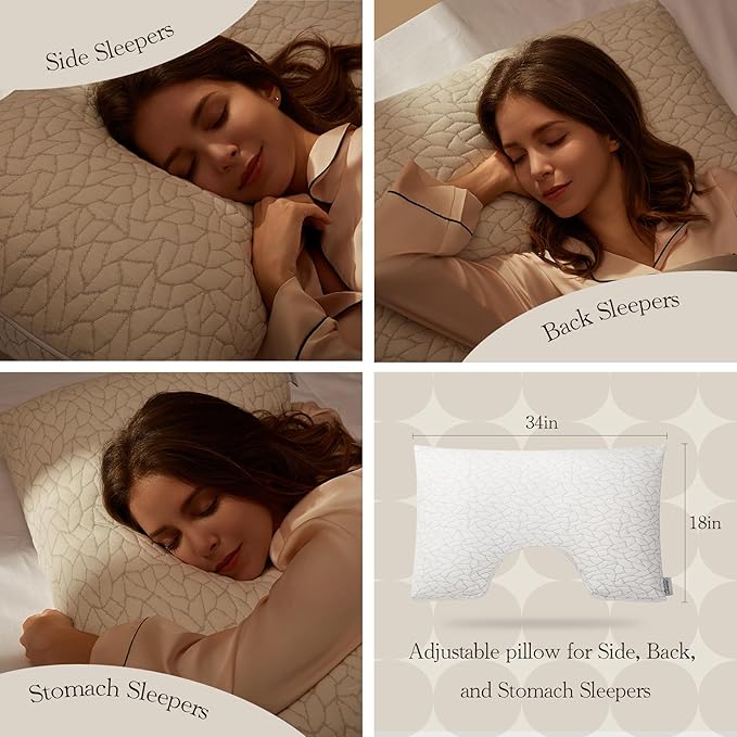 Luneast Memory Foam Pillows for Sleeping Adjustable Bamboo Blend Breathable Bed Pillow for Side, Back, and Stomach Sleepers Washable Pillow Cover Cloud Nest King Size 18X34 in