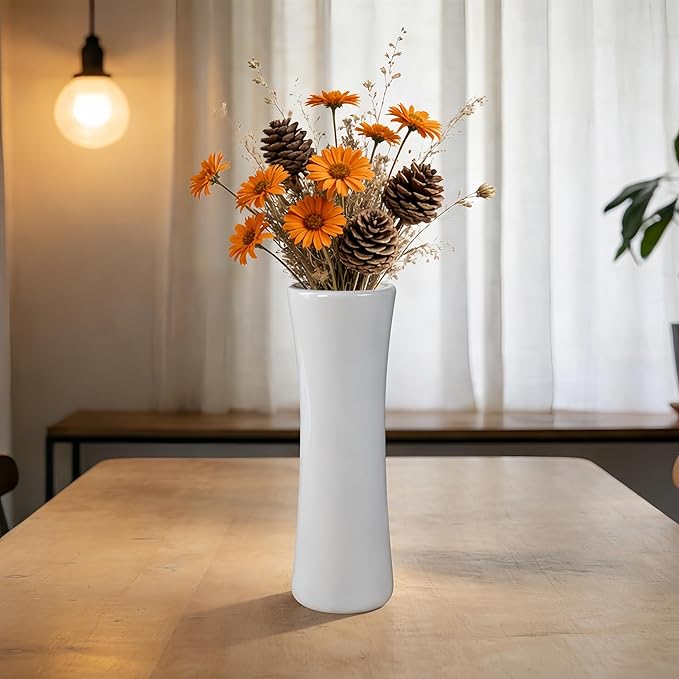 12 Inch White Vase Ceramic Flower Vase, Tall Vases for Pampas Grass, Home Decor, Modern Textured Vases for Living Room Decorations,Table Centerpieces,Shelf,Farmhouse Small Ceramic Vase