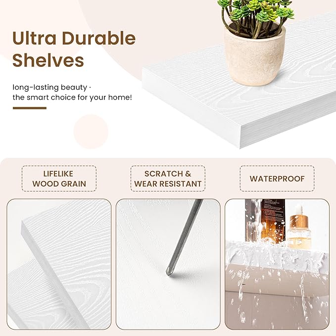 Square Floating Shelves for Wall, 11.5"W x 11.5"D x 1.25"H, 3 Pack Small Wall Mounted Engineered Wood Shelves with Invisible Brackets for Living Room, Bedroom, Bathroom, Kitchen Decor, White