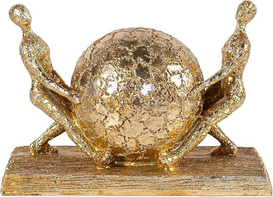 Spherical Statue Resin Sculpture Athlete Art Metal Decoration Statue Home and Office Decoration - Gold