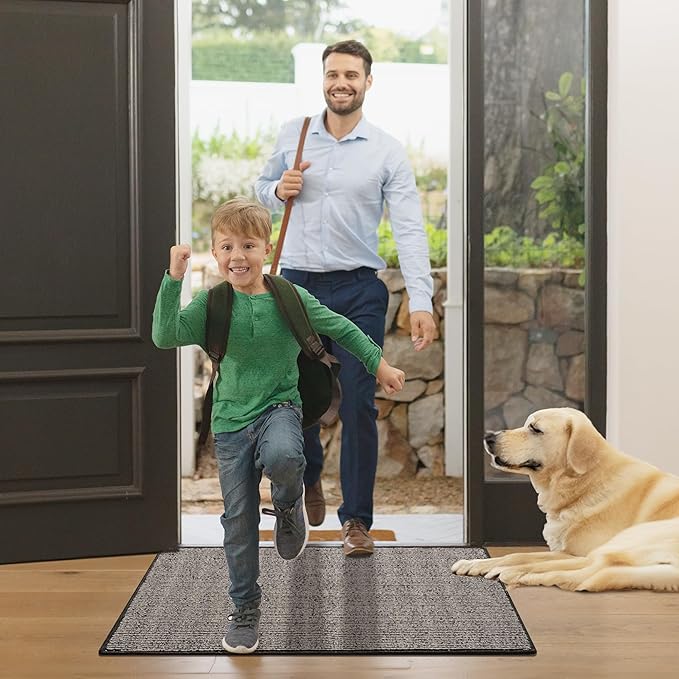 GRANNY SAYS Front Door Mat Indoor Entrance, Indoor Doormat Non Slip Washable, Low Profile Welcome Mat Outdoor, 36" x 24" Resist Dirt Absorbent Mats for Entryway, Floor Mats, Black Beige