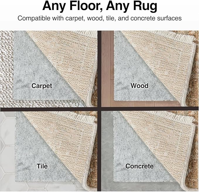 WELL WOVEN Premium 1/4" Thick Felt Rug Pad 5x5 Square - Non Slip Rubber Backing for Hard Floors & Carpet - Easy Cut to Size for Custom Fit - Superior Cushioning & Floor Protection Shield
